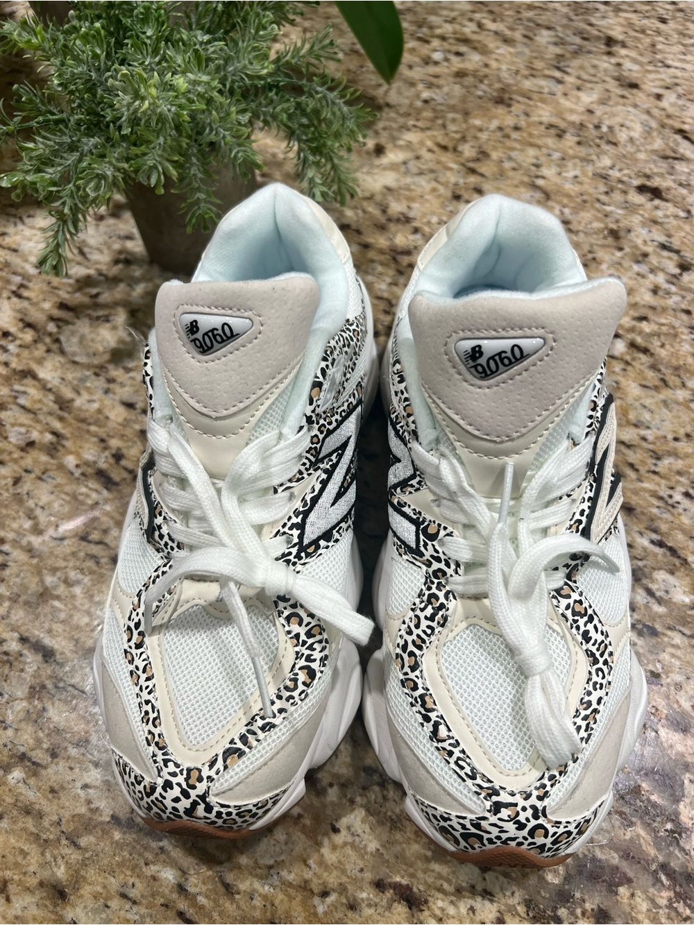 🔥Viral🐆 New Balance 9060 White and Black Leopard-Print Chunky Sneakers - Picture 5 of 13